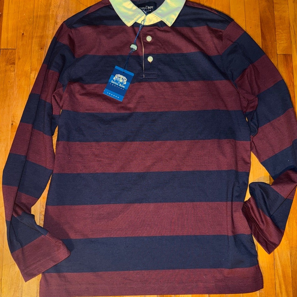Brooks Brothers Burgundy and Navy Long Sleeve Polo